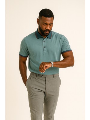 Uomo Park Yaka ve Manşet Detaylı Pamuklu Polo Yaka Regular Fit T Shirt 2988-1