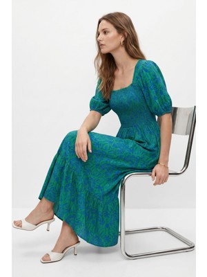 Rays Benetton Yeşili Kare Yaka Desenli Elbise 068