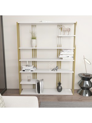Decorotika Jenny Kitaplık Beyaz Gold Demir