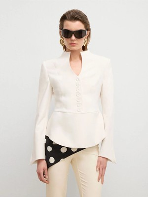 Love My Body  Moda Tutkusu Mono Kapama Peplum Ceket Kemik 119M2308000