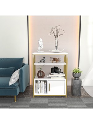 Decorotika Letos Kitaplık Beyaz Gold