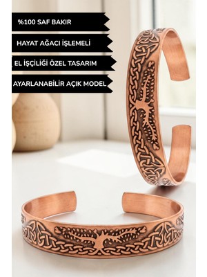 %100 Saf Bakır Hayat Ağacı Unisex Bileklik Sevgiliye Hediye