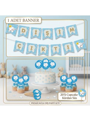 Dişim Çıktı Yazılı Banner-Diş Buğdayı SETI-20LI Ilk Diş Kürdan(Cupcake Süsü)