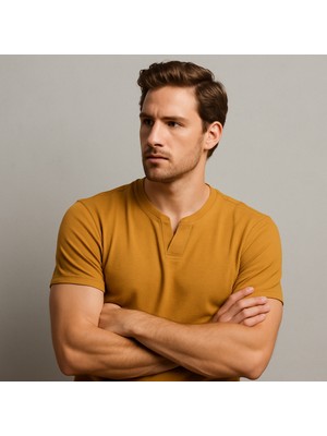 Uomo Park Henley Tişört Basic Casual T Shirt 2124