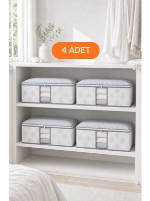 Evsella 4’lü Çiçek Desenli Çizgili Pencereli Beyaz Baza Altı Çekyat Hurç Organizer 60×40×22 cm