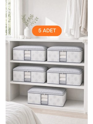 Evsella 5’li Çiçek Desenli Çizgili Pencereli Beyaz Baza Altı Çekyat Hurç Organizer 60×40×22 cm