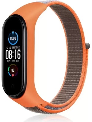 Naturion Newface Xiaomi Mi Band 4 Hasırlı Cırtcırtlı Kordon - Turuncu-Gri
