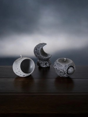 Rivelcandle 🌓 Ay Krateri Desenli 4’lü Dekoratif Mum Seti – Uzay Temalı Tasarım