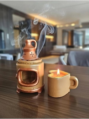 Rivelcandle Otantik Bakır Detaylı Dokunuş Tütsülük ve Mum 2 Li Set
