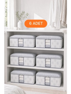 Evsella 6’lı Çiçek Desenli Çizgili Pencereli Beyaz Baza Altı Çekyat Hurç Organizer 60×40×22 cm
