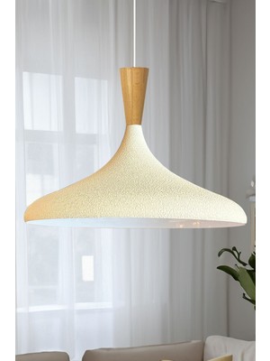 UltraMint 45 cm Genişlikte Dokulu Açık Krem Huni Avize, Şık Restoran ve Mutfak Aydınlatması