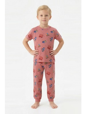 Modanino Erkek Çocuk %100 Pamuk Kumaş ve Baskılı Pijama Takımı 3-13 Yaş 12686IS