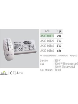 UltraMint 3'lü Avize Kumandası AY30-00120, Kolay Kontrol ve Kullanım Için