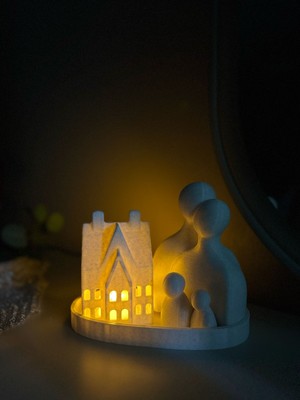 Todekora Romantik Aile Figürlü Ev Tasarımlı Dekoratif Mumluk-Tealight Mumluk Seti