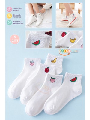 Color Socks 5'li Paket Meyve Desenli Yazlık Yarım Kadın Çorap (Extra Soft)