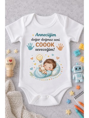 Eydu Baby Anne Yazılı Bebek Zıbın Yazılı Zıbın %100 Pamuk Zıbın