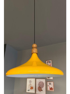 UltraMint 45 cm Sarı Ahşap Boncuklu Sarkıt Avize, Salon ve Mutfak Için Şık Aydınlatma