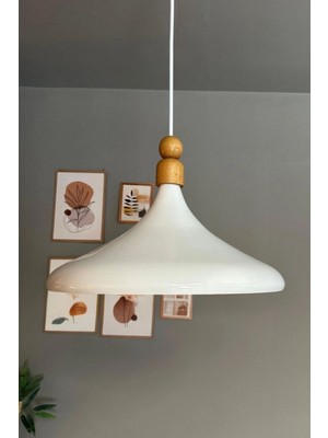 UltraMint 45 cm Çaplı Beyaz Ahşap Boncuklu Sarkıt Avize, Restoran ve Salon Dekoru