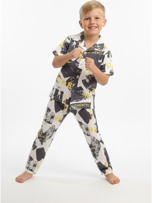 Modanino Erkek Çocuk %100 Pamuk ve Gömlek Tarz Pijama Takımı 2-13 Yaş 12687IS