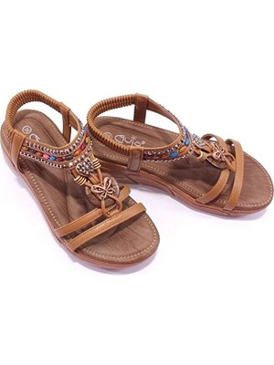 Guja 25Y154-2 Cy Camel Kadın Yazlık Deri Sandalet