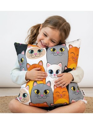Zeybek Home Sevimli Kedi Desenli Kırlent Kılıfı – Dekoratif ve Eğlenceli Tasarım