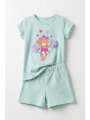 Joy Kids Kız Çocuk %100 Pamuk Ayıcık Baskılı Günlük Takım (9-18AY) (Turkuaz)