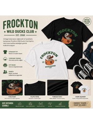 Tişört Kodu Frockton Wild Ducks Club Baskılı Straight Fit Unisex Tişört – Vintage Varsity Koleksiyon