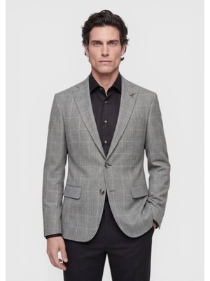 Ramsey Gri Modern Fit Ipek Karışımlı Ceket
