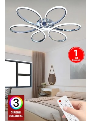 UltraMint Modern 3 Renk Kumandalı Krom Kasa LED Avize, Şık ve Zarif Tasarım