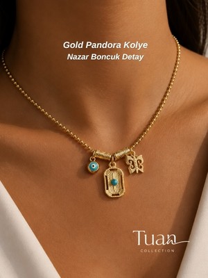Tuan Collection Charm Model Kolye Plaka Nazar Boncuğu Kelebek Figür Gold Renk 3 Charm