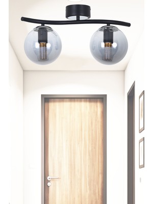 UltraMint Modern Siyah Krom 2 Füme Camlı Plafonyer Avize, Şık ve Şıklık Katıcı Tasarım