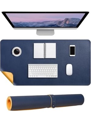Crazy Shops Masa Desk Mat 60X30 cm Çift Taraflı Deri Mouse Pad Kaymaz Suya Dayanıklı Rulo Yapılabilir Kompakt Masa Koruyucu Ofis Laptop ve Makyaj Masası Için 2mm Lacivert