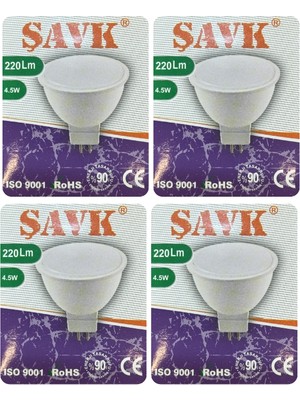 (4 adet) Şavk 12VOLT Ac/dc 4,5W (22W) Beyaz Işık (6500K) GU5.3 DUYLU (Iğne Bacak) LED Çanak Ampul