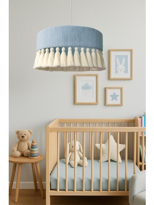 UltraMint Mavi Makrome Avize 35 Cm, Çocuk ve Yaşam Alanları Için Şık Aydınlatma