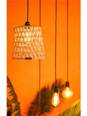 UltraMint Doğal Hasır Avize 24X24 cm El Yapımı Dekoratif Sarkıt Aydınlatma E27