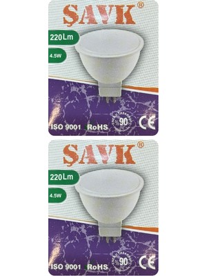 (2 adet) Şavk 12VOLT Ac/dc 4,5W (22W) Beyaz Işık (6500K) GU5.3 DUYLU (Iğne Bacak) LED Çanak Ampul