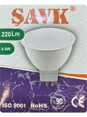 (1 adet) Şavk 12VOLT Ac/dc 4,5W (22W) Beyaz Işık (6500K) GU5.3 DUYLU (Iğne Bacak) LED Çanak Ampul