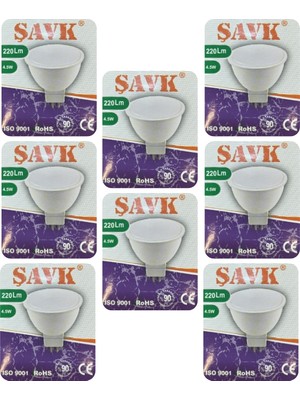 (8 adet) Şavk 12VOLT Ac/dc 4,5W (22W) Beyaz Işık (6500K) GU5.3 DUYLU (Iğne Bacak) LED Çanak Ampul