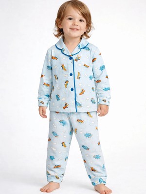 Luggi Baby Uzay Desenli Düğmeli Erkek Bebek Pijama Takımı