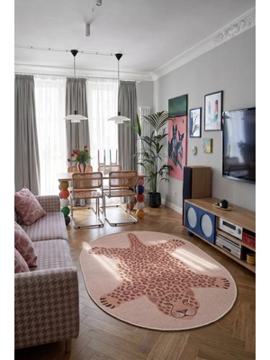 Leopar 07 Açık Pembe Leopar Ince Vintage Görünüm Şönil Dokuma Ev Oda Salon Mutfak Koridor Halısı