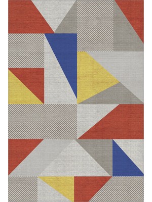Arline 03 Modern Geometrik Tasarım Renkli Yıkanabilir Dokuma Taban Şönil Baskılı Salon Ev Halısı