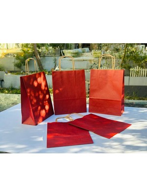Orbak Kağıtçılık 1.kalite 18X8X24 cm 5’ Li Bordo Renkli Kraft Kağıt Çanta, Hediye Poşeti, Hediye Paketi, Kraft Çanta
