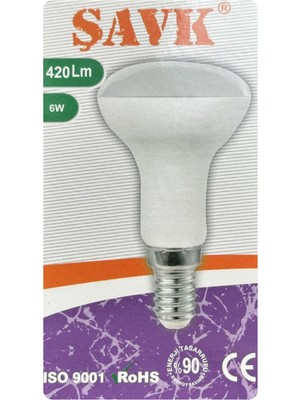 (1 adet) Şavk 6W (37W) Sarı Işık (3000K) E14 DUYLU (Ince Duy) LED R50 AMPUL
