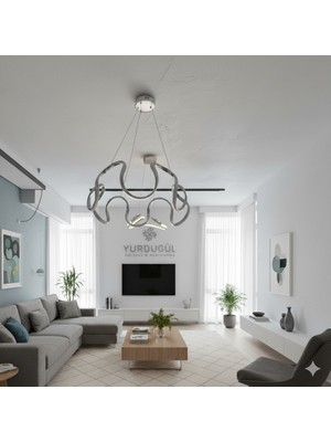 UltraMint Modern LED Avize, 60 Cm, 3 Renk Işık, Enerji Tasarruflu, Krom Kasa