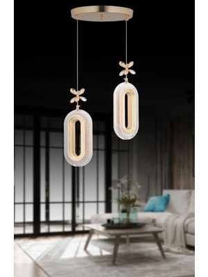 UltraMint 2'li Gold Kaplama Sarkıt LED Salon Avize, 3 Renkli, Modern ve Şık Tasarım