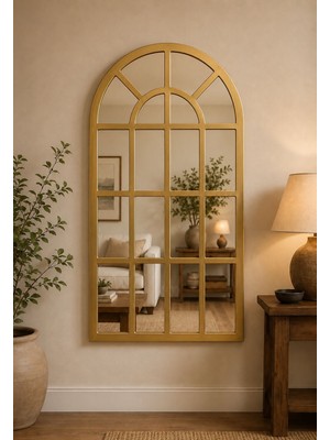 Bmd Mobilya Dekoratif Gold Pencere Duvar Aynası 70X123 cm | Modern Salon, Antre ve Hol Aynası