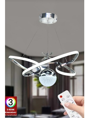 UltraMint 3 Renk Toplu Kumandalı Krom Gümüş Salon LED Avize