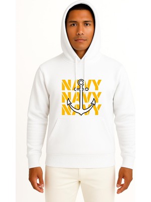 Bahriyeli Collection Kapüşonlu Trio Navy Anchor Göğüs ve Sırt Baskılı Unisex Sweatshirt