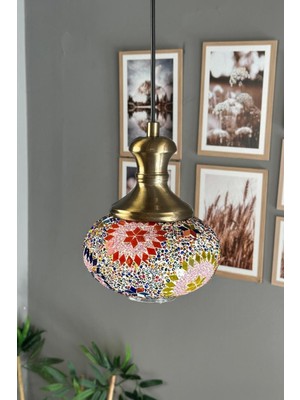 UltraMint Renkli Cam Mozaik Tekli Avize, Retro Sarkıt Lamba, Salon Aydınlatması