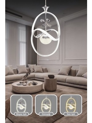 UltraMint Modern Krom Kaplama Sarkıt LED Avize, 3 Renk Işık Seçeneği, Eşsiz Tasarım